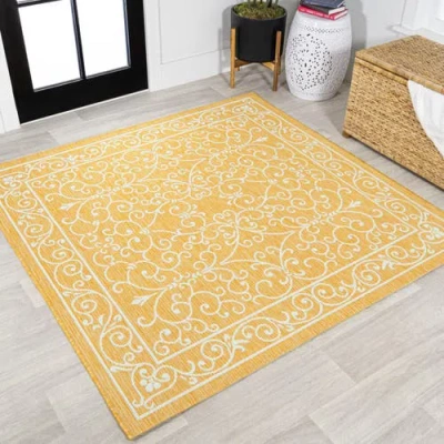 Jonathan Y Charleston Vintage Filigree Textured Weave Indoor/outdoor Area Rug In Yellow/cream