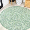 Jonathan Y Charleston Vintage Filigree Textured Weave Indoor/outdoor Round Area Rug In Green/ivory