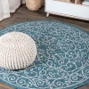 Jonathan Y Charleston Vintage Filigree Textured Weave Indoor/outdoor Round Area Rug In Teal/gray