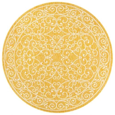 Jonathan Y Charleston Vintage Filigree Textured Weave Indoor/outdoor Round Area Rug In Yellow/cream