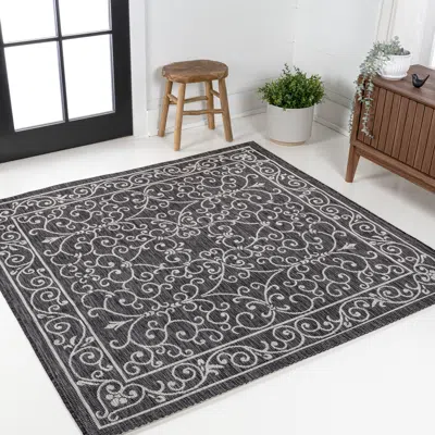 Jonathan Y Charleston Vintage Filigree Textured Weave Indoor/outdoor Square Area Rug In Gray