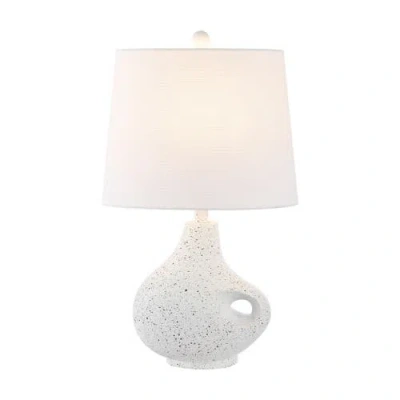 JONATHAN Y JONATHAN Y CHARLOTTE 24" MINIMALIST DESIGNER IRON/RESIN OVAL SHADE LED TABLE LAMP, WHITE TERRAZZO