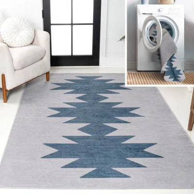 Jonathan Y Chayton Minimalist Geometric Machine-washable Area Rug In Blue/grey