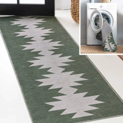 Jonathan Y Chayton Minimalist Geometric Machine-washable Area Rug In Dark Green/light Gray