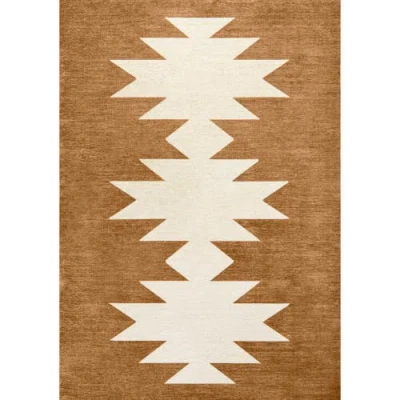 Jonathan Y Chayton Minimalist Geometric Machine-washable Area Rug In Terracotta/cream