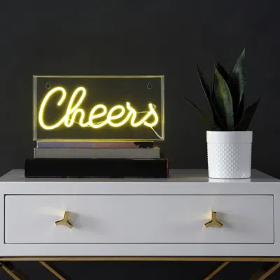 Jonathan Y Cheers 11.8" Contemporary Glam Acrylic Box Usb Operated Led Neon Light In Yellow