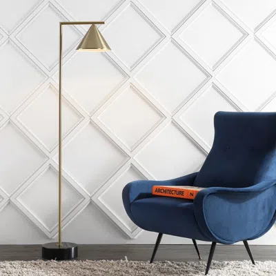 Jonathan Y Chelsea 60" Metal/marble Cone Shade Led Floor Lamp In Gold