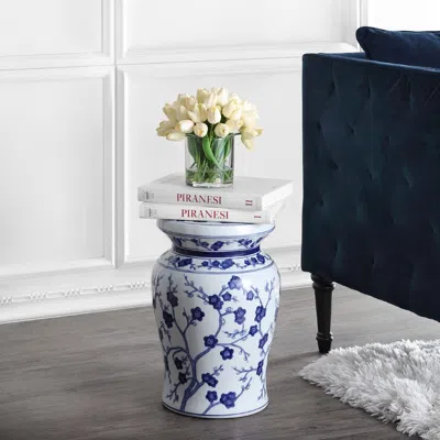 Jonathan Y Cherry Blossom 17.7" Ceramic Garden Stool In Blue