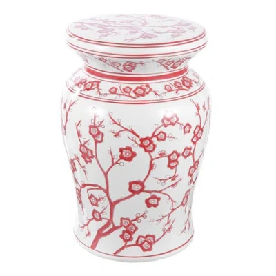 Jonathan Y Cherry Blossom 17.7" Ceramic Garden Stool In Red