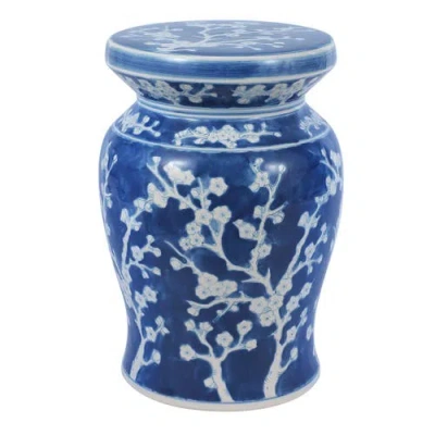 Jonathan Y Cherry Blossom 17.75" Ceramic Garden Stool In Blue/white