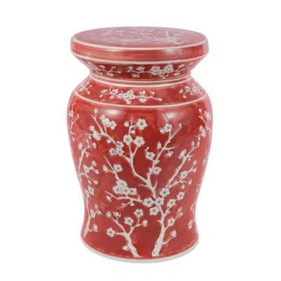 Jonathan Y Cherry Blossom 17.75" Ceramic Garden Stool In Red/white