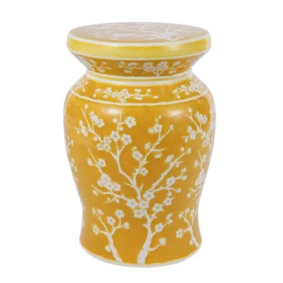 Jonathan Y Cherry Blossom 17.75" Ceramic Garden Stool In Yellow