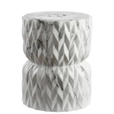 JONATHAN Y JONATHAN Y CHEVRON DRUM 17.5" WHITE MARBLE FINISH CERAMIC GARDEN STOOL