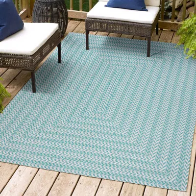 Jonathan Y Chevron Modern Concentric Squares Indoor/outdoor Area Rug In Aqua/light Grey