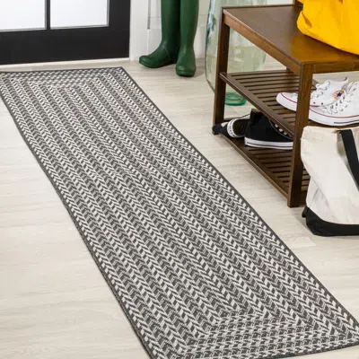 Jonathan Y Chevron Modern Concentric Squares Indoor/outdoor Area Rug In Black/light Gray