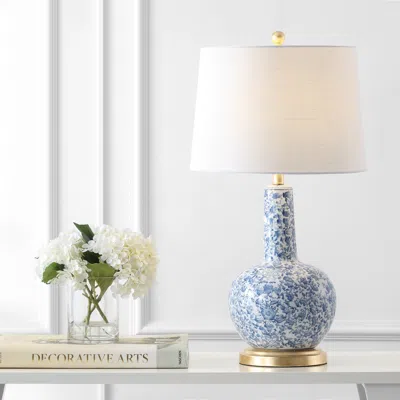 Jonathan Y Chinois 30" Ceramic/iron Classic Cottage Led Table Lamp In Blue
