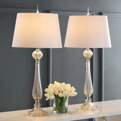 Jonathan Y Chloe 32.5" Glass Led Table Lamp (set Of 2) In Gold