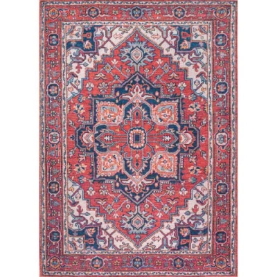 Jonathan Y Cirali Ornate Large Medallion Machine-washable Area Rug In Red/navy