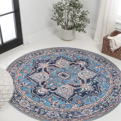 Jonathan Y Cirali Ornate Large Medallion Machine-washable Round Area Rug In Blue/beige