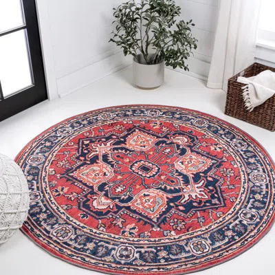 Jonathan Y Cirali Ornate Large Medallion Machine-washable Round Area Rug In Red/navy