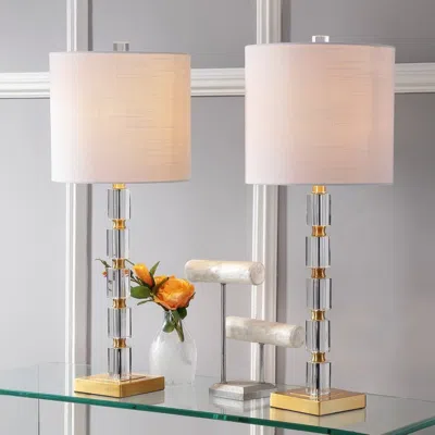 Jonathan Y Claire 28.5" Crystal Led Table Lamp (set Of 2) In Pink