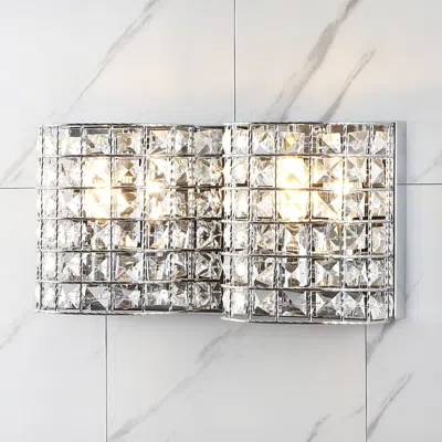 Jonathan Y Clara Deco 15" 2-light Metal/crystal Classic Glam Led Vanity Light In Transparent