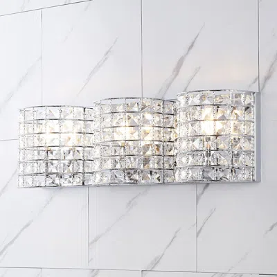 Jonathan Y Clara Deco 24" 3-light Metal/crystal Classic Glam Led Vanity Light In Metallic