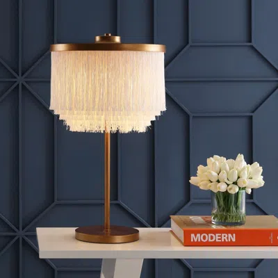 Jonathan Y Coco 27.5" Fringed/metal Led Table Lamp In Gold