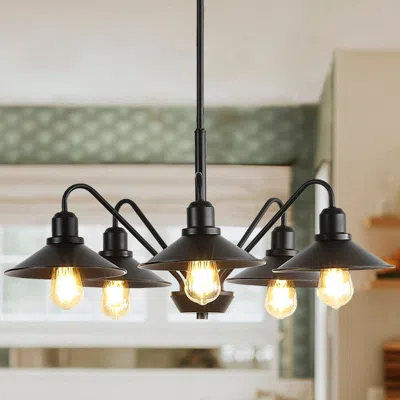 Jonathan Y Cole 27" 5-light Metal Farmhouse Industrial Led Chandelier In Black