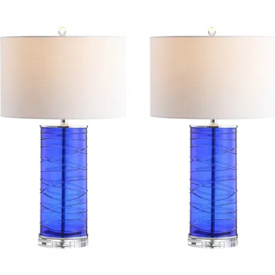 Jonathan Y Cole 27.5" Modern Fused Glass Cylinder Led Table Lamp In Cobalt