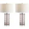 Jonathan Y Designs Cole 27.5in Modern Fused Glass Cylinder Led Table Lamp In Smoky Gray