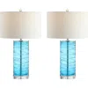 Jonathan Y Cole 27.5in Modern Fused Glass Cylinder Led Table Lamp In Turquoise