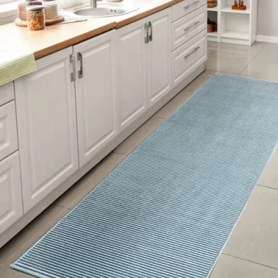 Jonathan Y Cole Modern Minimalist Pinstripe High-low Area Rug In Blue/white