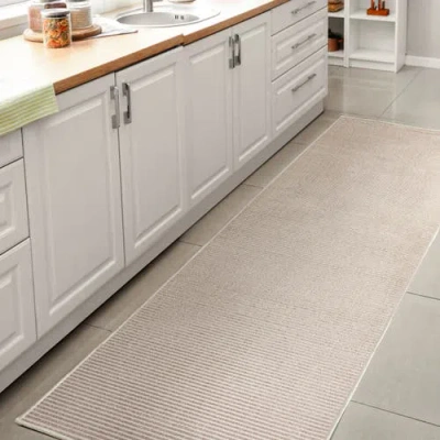 Jonathan Y Cole Modern Minimalist Pinstripe High-low Area Rug In Cream/silver