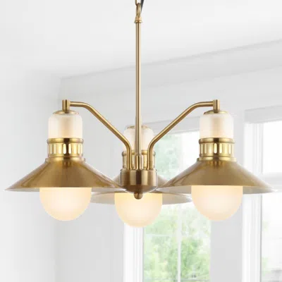 Jonathan Y Colin 3-light 22" Adjustable Iron/glass Retro Hurricane Led Chandelier In Gold