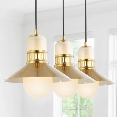 Jonathan Y Colin 3-light 35" Adjustable Iron/glass Retro Hurricane Triple Linear Led Pendant In Gold