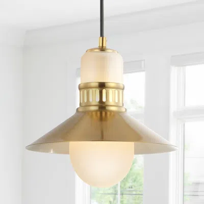 Jonathan Y Colin 9.75" Adjustable Iron/glass Retro Hurricane Led Pendant In Gold