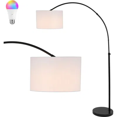 Jonathan Y Collier 70" Industrial Vintage-inspired Head-and-height-adjustable Iron Led Arc Floor Lamp With Smar In Black
