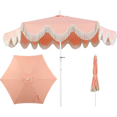 Jonathan Y Collins Bohemian Fringe Outdoor Patio Umbrella With Crank Lift And Tilt, Scalloped Uv-res