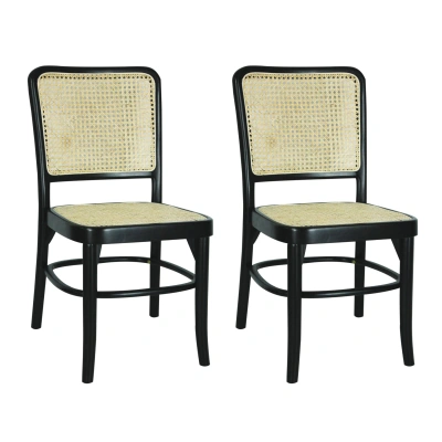 Jonathan Y Colmar Mid-century Vintage Wood Rattan Dining Chair, Black/natural (set Of 2)
