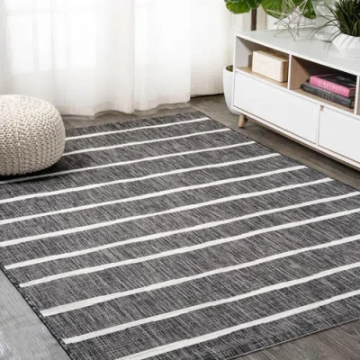 Jonathan Y Colonia Berber Stripe Indoor/outdoor Area Rug In Black/ivory