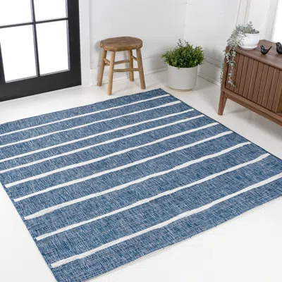 Jonathan Y Colonia Berber Stripe Indoor/outdoor Square Area Rug In Blue