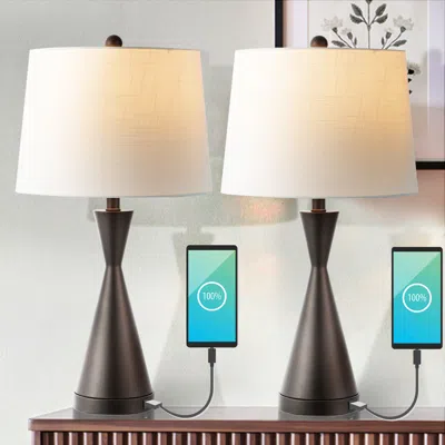 Jonathan Y Colton 26" French Country Farmhouse Iron Led Table Lamp With Usb Charging Port In Black
