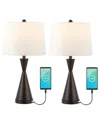 Jonathan Y Colton 26in Set Of 2 French Country Farmhouse Iron Led Table Lamp With Usb Charging Port In Bronze