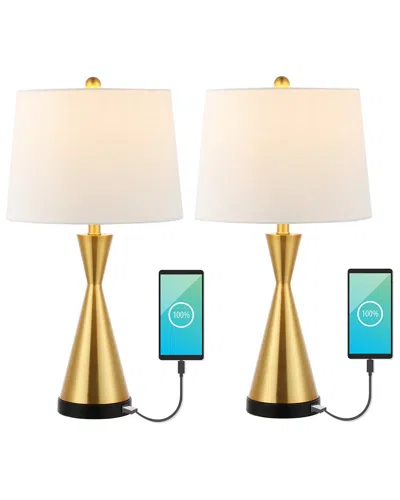 Jonathan Y Colton 26in Set Of 2 French Country Iron Led Table Lamp With Usb Charging Port In Gold