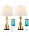 Jonathan Y Cooper 26in Set Of 2 French Country Iron Led Table Lamp With Usb Charging Port In Gold
