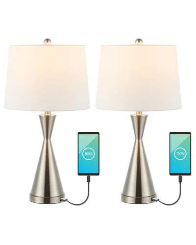 Jonathan Y Colton 26in Set Of 2 French Country Iron Led Table Lamp With Usb Charging Port In Nickel