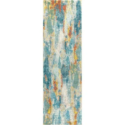 Jonathan Y Contemporary Pop Modern Abstract Vintage Waterfall Area Rug In Blue/cream/yellow