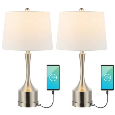 Jonathan Y Cooper 26in Set Of 2 French Country Iron Led Table Lamp With Usb Charging Port In Nickel