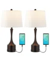 Jonathan Y Cooper 26in Set Of 2 French Country Farmhouse Iron Led Table Lamp With Usb Charging Port In Bronze
